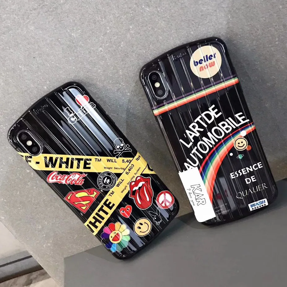 

Black graffiti Suitcase style Phone Case Ultra-Silm TPU Silicone Cover For iPhone 6 7 8 Plus XS Max X XR curved surface Case