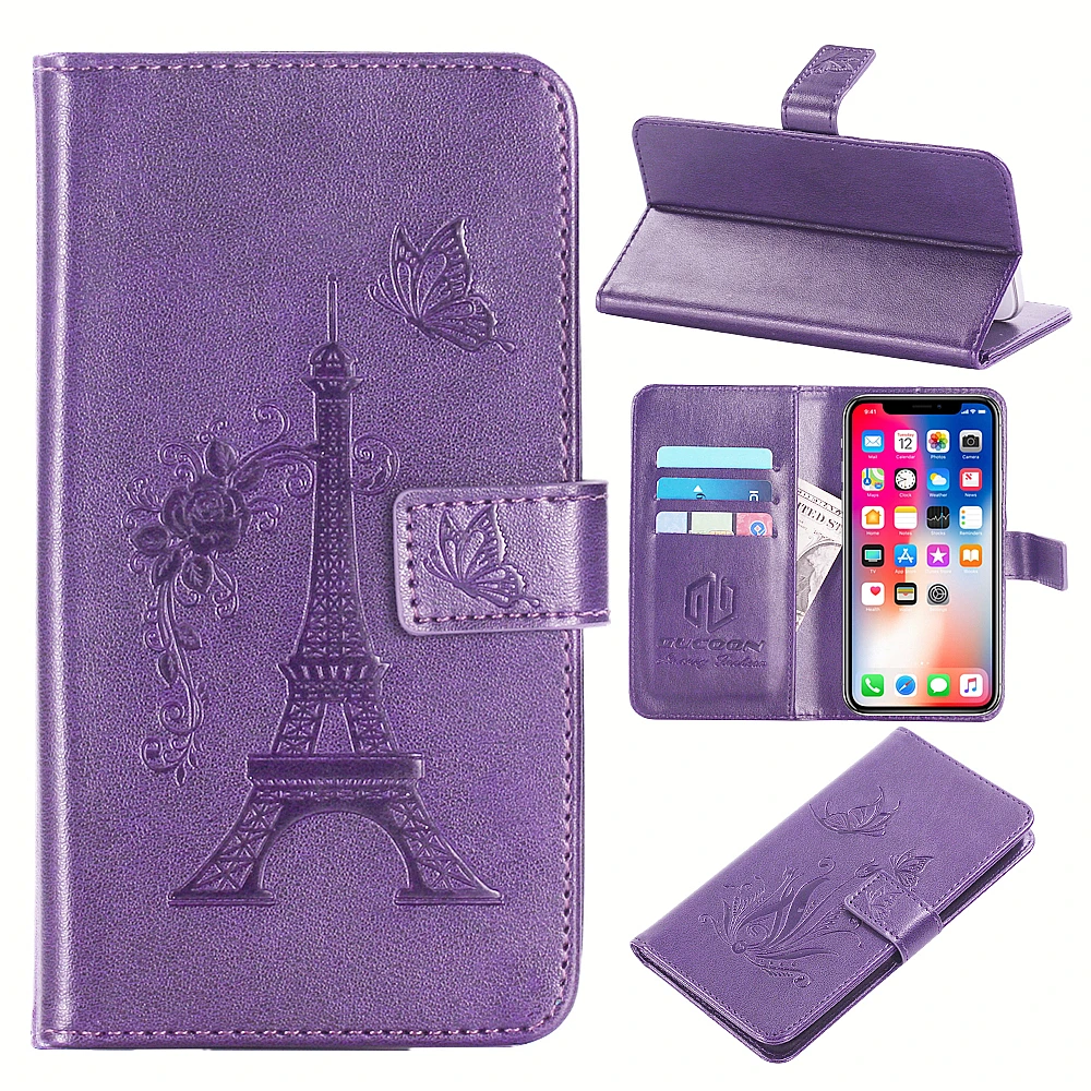 

GUCOON Embossed PU Leather Case for BQ BQ-5005L Intense 5.0inch Eiffel Tower Flowers Butterfly Flip Wallet Cover
