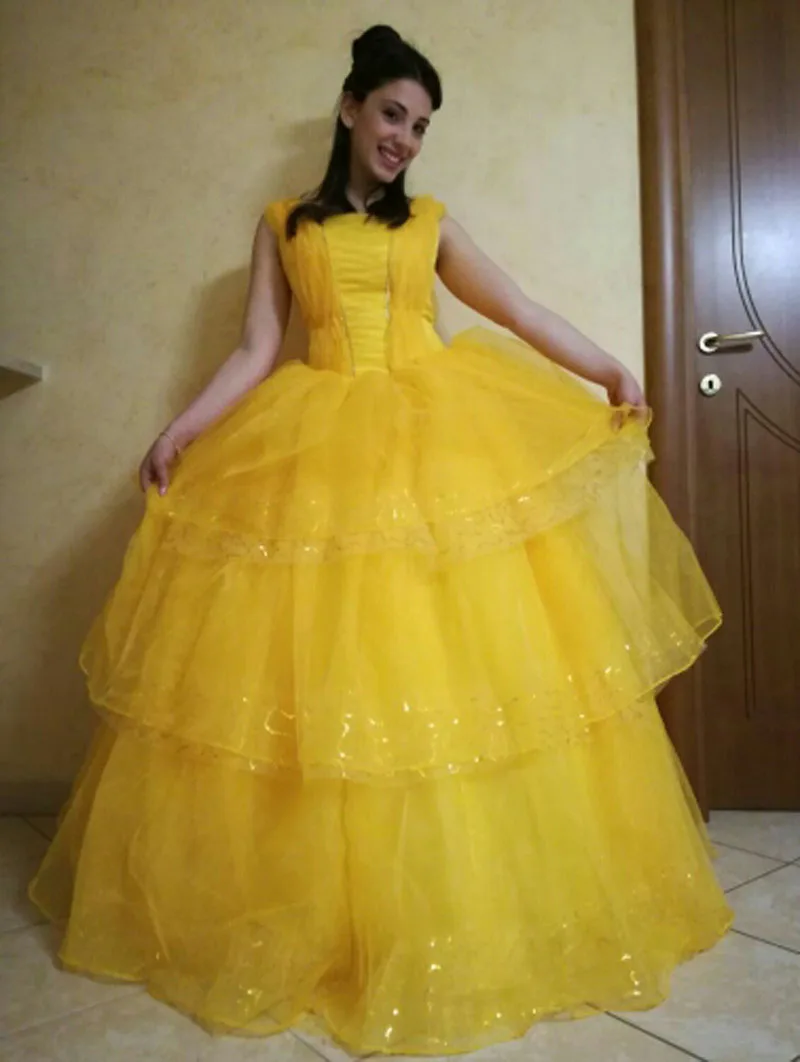 Новое поступление Moive beauty And The Beast Belle Princess для взрослых женщин желтый костюм косплей красивое платье на заказ