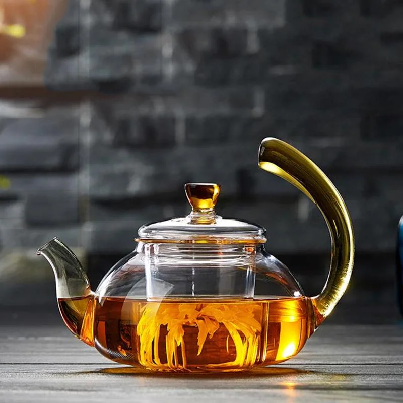 300ml/600ml Creative Handle Teapot Transparent Heat Resistant Glass