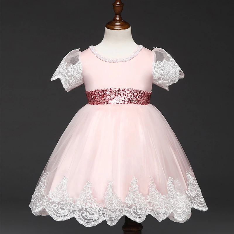 

Baby Girl Tulle Dress Pink Fluffy Tutu Dress with Sequin Bow Lace Trim Princess Girl Pageant Dress Prom Frock A015 bebe Vestidos