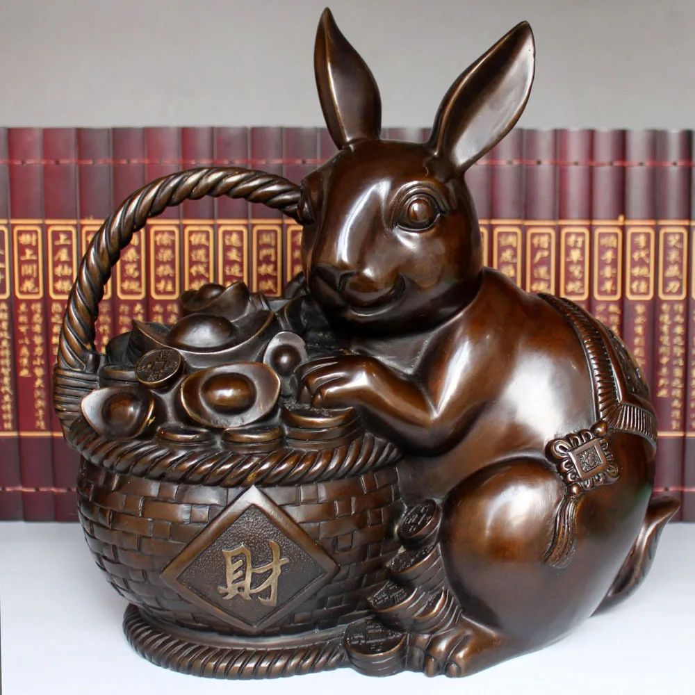 Chinese Folk Culture Pure Handmade Old Bronze FengShui Lucky Rabbit