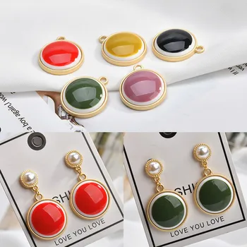 

20pcs/Lot 28*24MM Gold Tone Alloy Enamel Round Jewelry Charms DIY Jewelry Findings Circle Necklace keyring Pendant Charm Craft