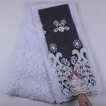

2019 White French Nigerian Laces Fabrics High Quality Tulle African Laces Fabric Wedding African French Tulle Lace Y1522