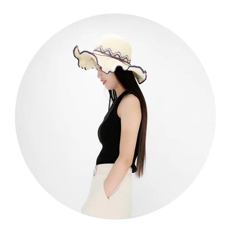 Летняя мода высокое качество складной рафии соломенная Пляжная Шляпа Для женщин махнул большой поля шапки женский SWDS003