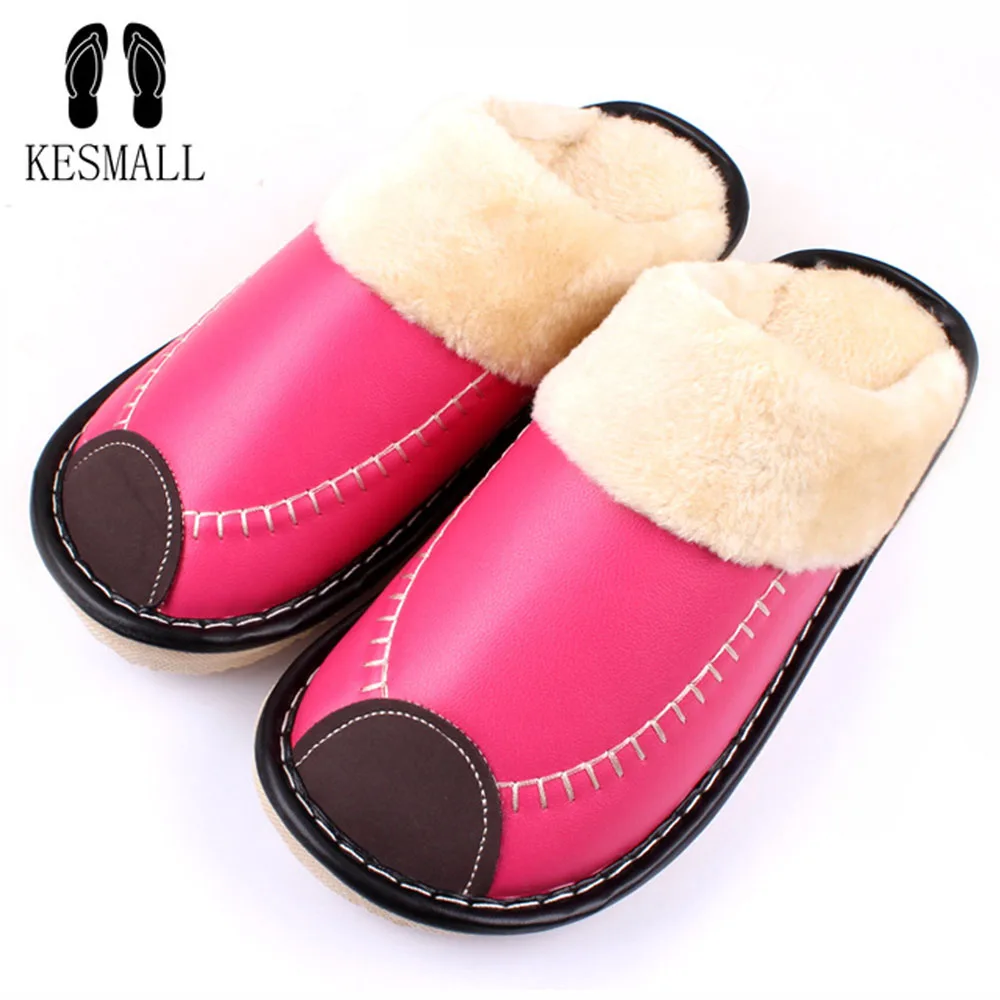 

KESMALL Women Warm Shoes Winter Skin Slippers Lovers Indoor Floor Slippers Home Slippers Female Anti-Skid Shoes WS177