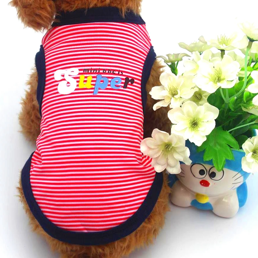 Striped Letters Dog Vest Pet Dogs Clothes Cotton Soft Shirt Cat Costume
