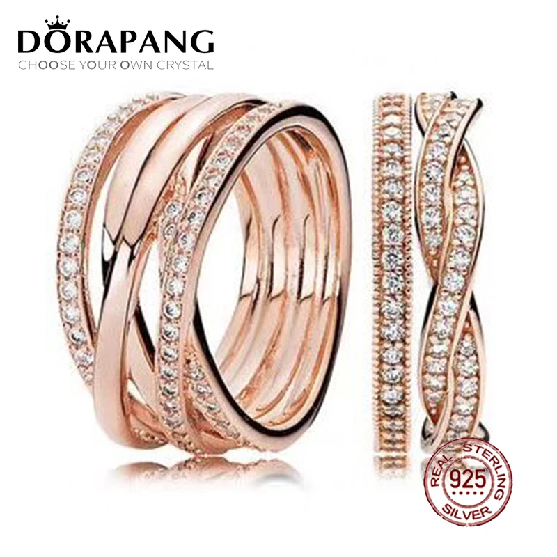 

2018 NEW 100% 925 Sterling Silver Ring Rose Gold Stacked Ring Wedding Ring For Fashion Women DIY Gift Jewelry
