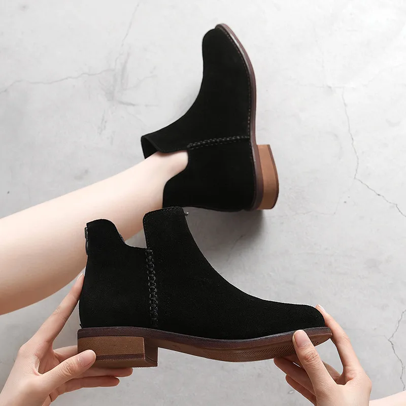 2019 Ankle Boots Suede Top Quality Zipper Autumn Winter Fashion Lady Cow Suede Shoes Handmade