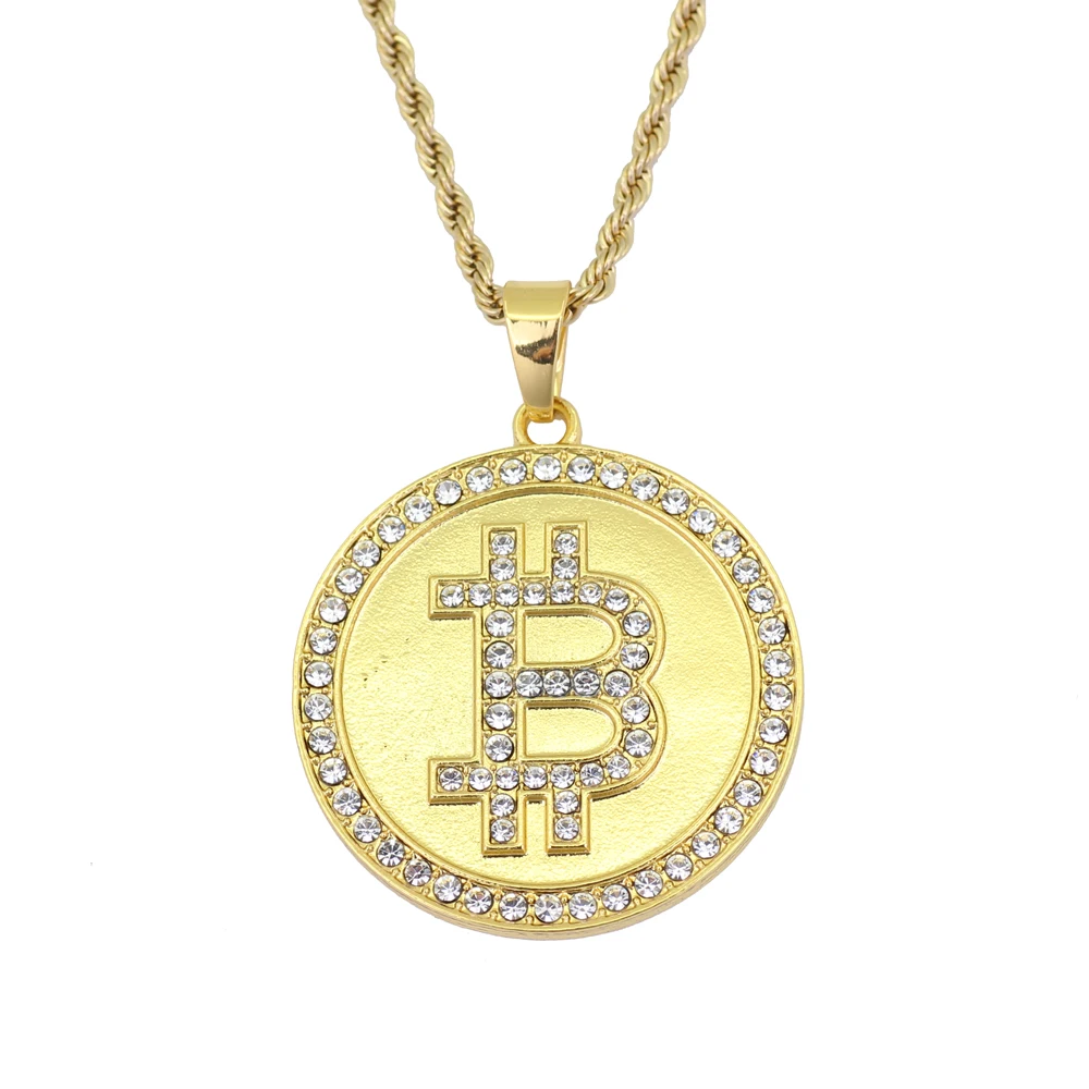 

Hip Hop Bitcoin Pendant Necklace Jewelry 24inch Rope Chain N687