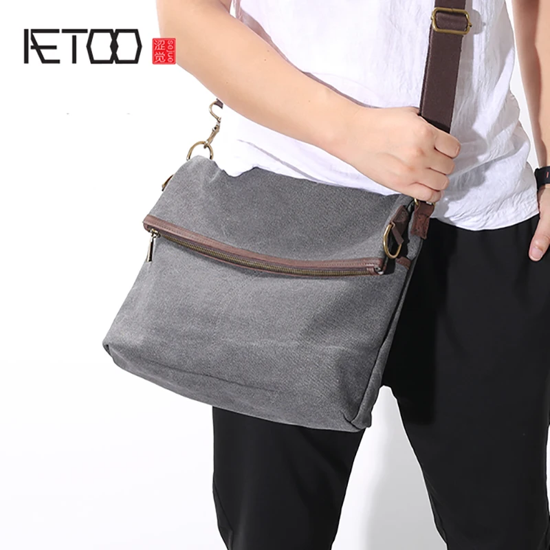 

BJYL Canvas Bag male literary casual youth shoulder bag simple large capacity retro man oblique cross bag