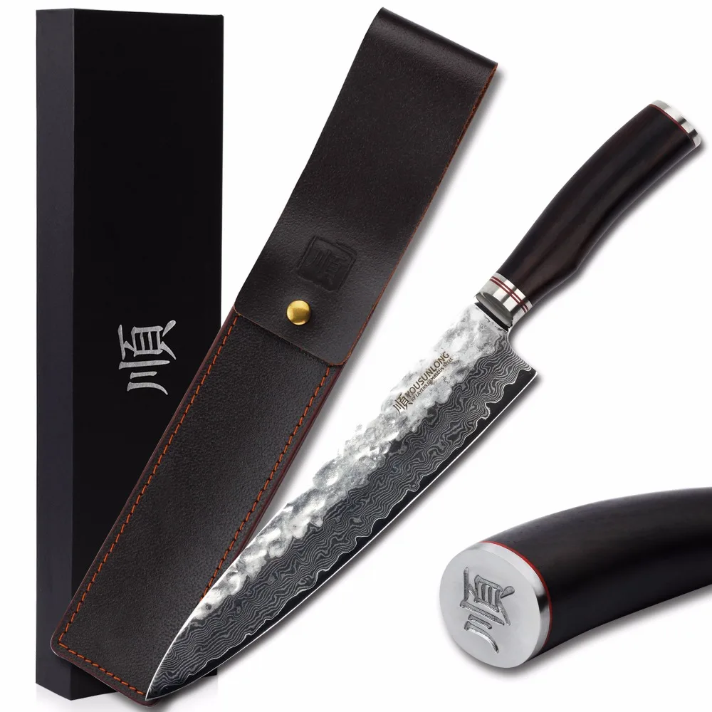 YOUSUNLONG японский нож 10 дюймов нож kitchen-VG10-Santoku-Meat нож-высокоуглеродистая Дамасская сталь-острое лезвие-ручка из черного дерева