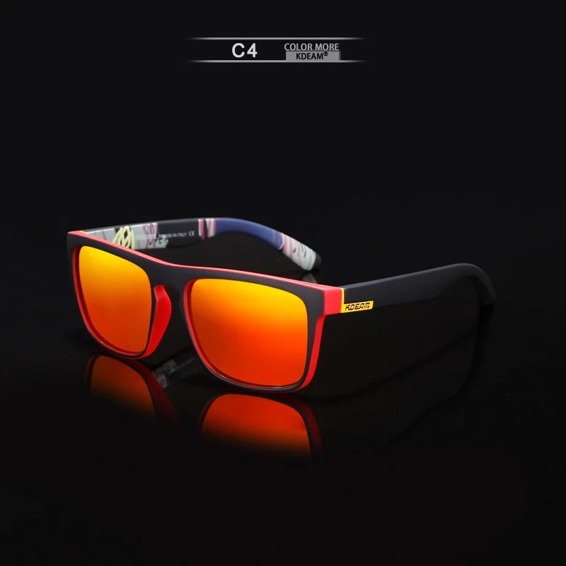 Мужские и женские очки для улицы KDEAM, солнцезащитные брендовые дизайнерские солнцезащитные очки, квадратные поляризационные очки с твердым чехлом на молнии - Цвет линз: C4