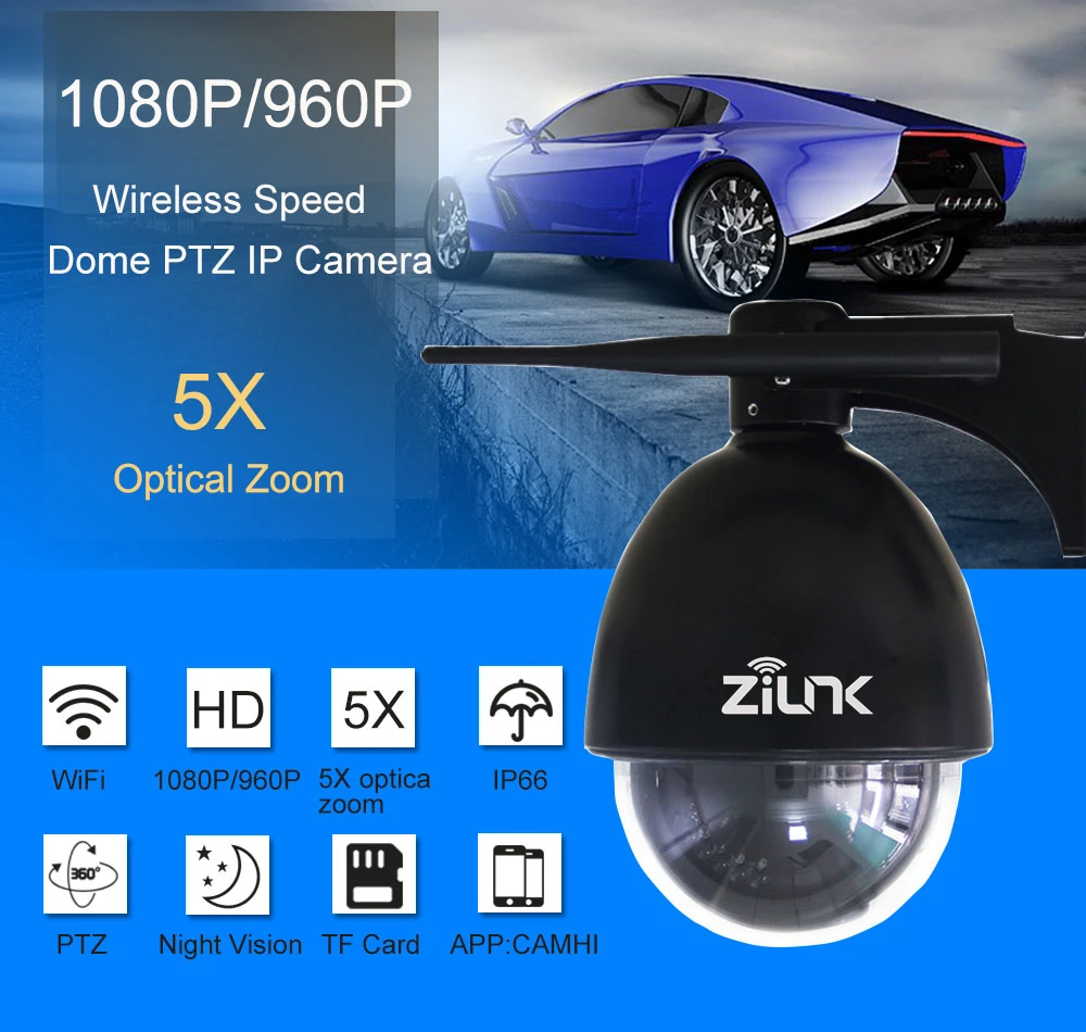 ZILNK wifi IP камера 1080P HD 5X зум PTZ скорость купольная Беспроводная Сетевая безопасность на улице камера водонепроницаемая Onvif H.264 IR 50M