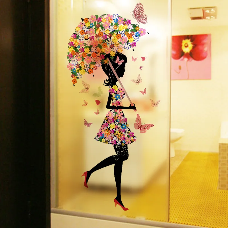 

New large frosted glass doors and windows decorative film flower girl can remove pvc light opaque