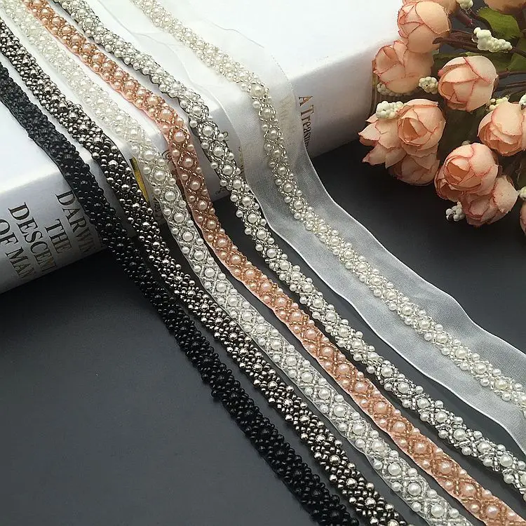 

1 Yards Pearl Beaded Embroidered Fabric Lace Trim Ribbon for Fabric Handmade DIY Costume Dress Sewing Supplies Craft