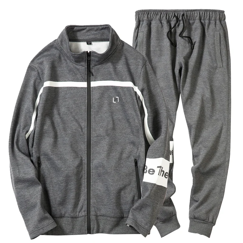

BROWON Men Polyester Sweatshirt Sporting 2019 Spring Autumn Coats + Pants Casual Men's Track Suits Regular Loose Sportswear