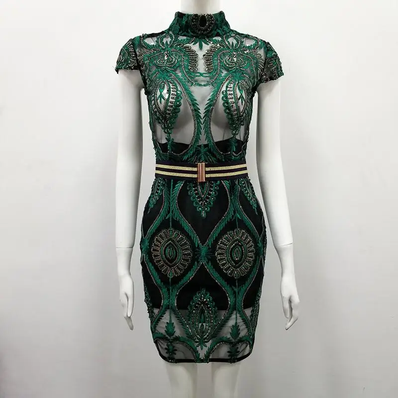 Летнее стильное сексуальное зеленое женское модное платье с блестками как у знаменитостей, дизайнерские модные платья Vestido
