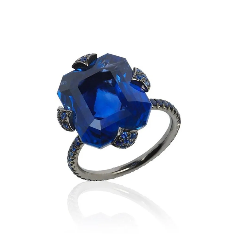 Женские роскошные темно-синие квадратные кристаллы AAA кубический цирконий тонкие Шикарные Серебряные Кольца для женщин обручальное каменное кольцо ювелирные изделия