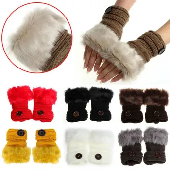 

2020 New Hot Sale Women Girl Warm Winter Faux Rabbit Fur Wrist Fingerless Gloves Mittens For Wholesale