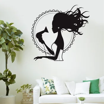 

Wall Decal Beauty Salon Hair Dryer Stylist Woman Barbershop Vinyl Mural