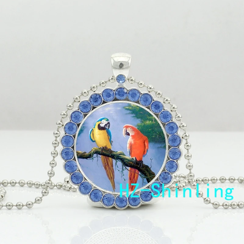 

New Parrot Beautiful Crystal Necklace Couple Parrots Pendant Bird Jewelry Silver Crystal Pendant Necklace HZ6