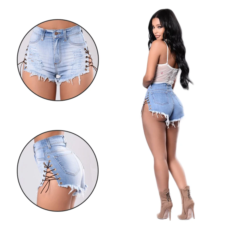 Высокая талия джинсы для женщин для эластичные Hotpants рваные шорты повязки Лидер продаж