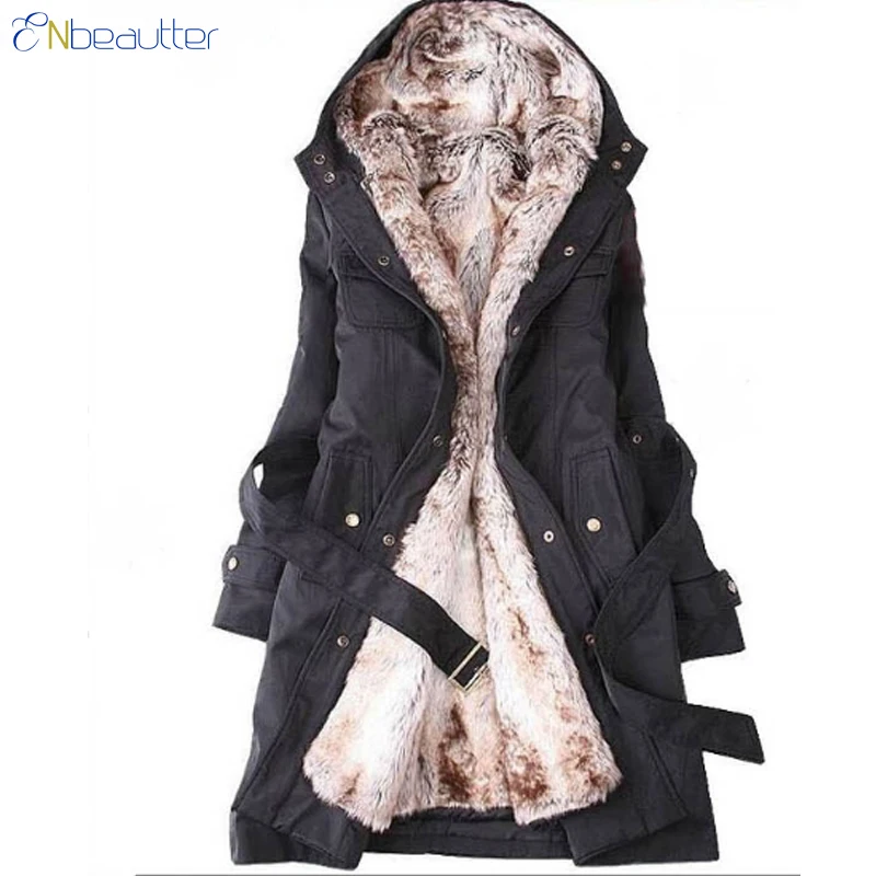 ENbeautter Winter Coat Women Thick Faux Fur Lining...