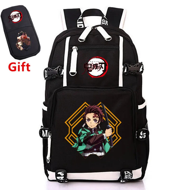 Японское аниме Demon Slayer: Kimetsu no Yaiba Bookbag брезентовые школьные рюкзаки USB рюкзак для ноутбука мультяшный дорожный рюкзак Rugzak