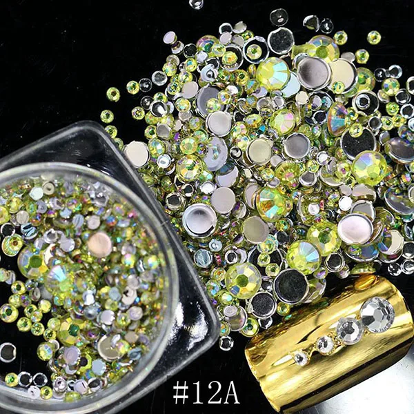 1 упаковка, 500 шт, цветные кристаллы для ногтей, драгоценные камни, Стразы 3D, блестящие плоские с задней стороны, стеклянные камни, AB Блеск, сделай сам, украшения для ногтей - Цвет: 12A