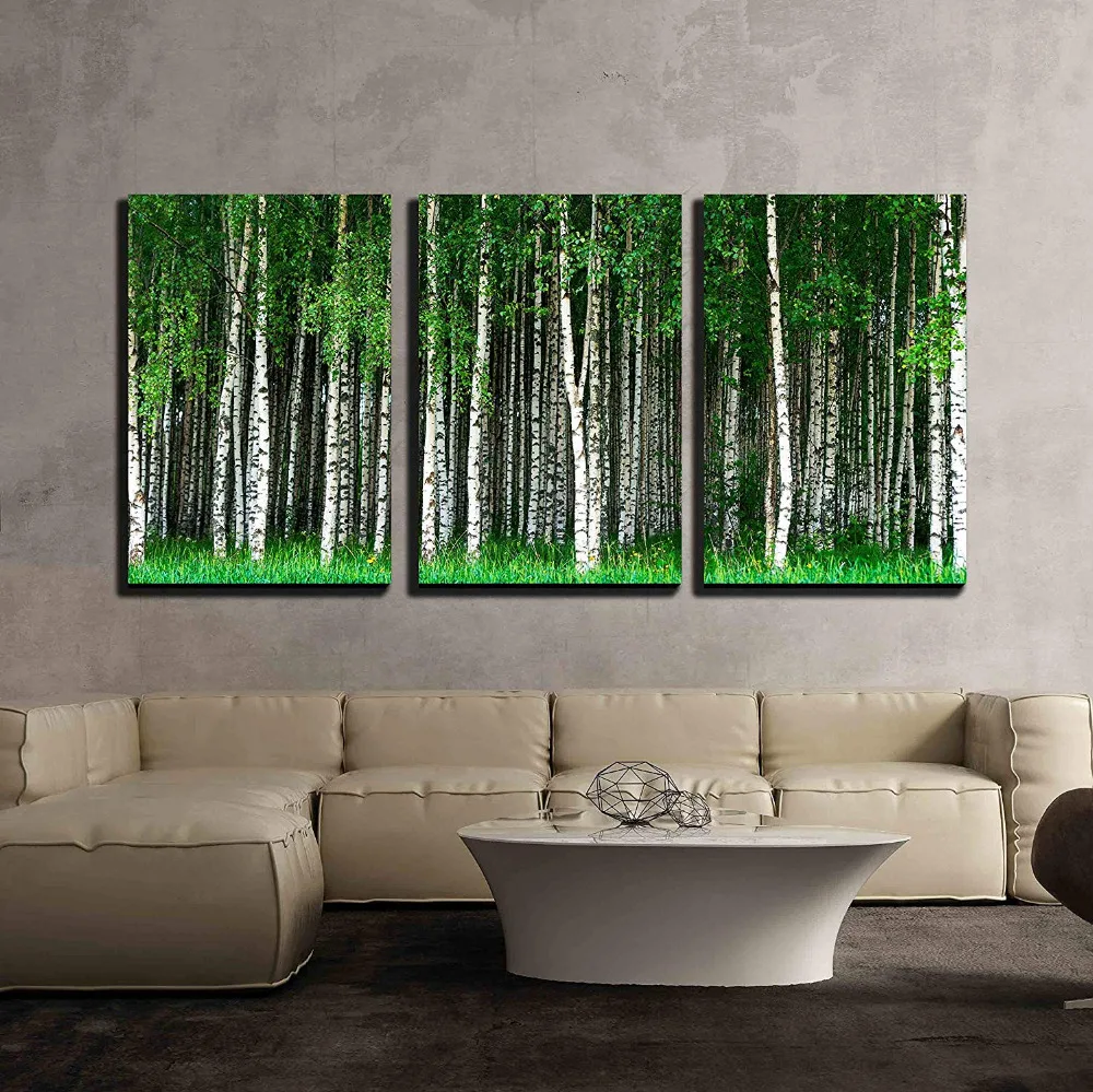 

3 Piece Canvas Wall Art - Beautiful Swedish Summer Landscape with Grove of Birch Trees - Modern Home Decor Drop shipping