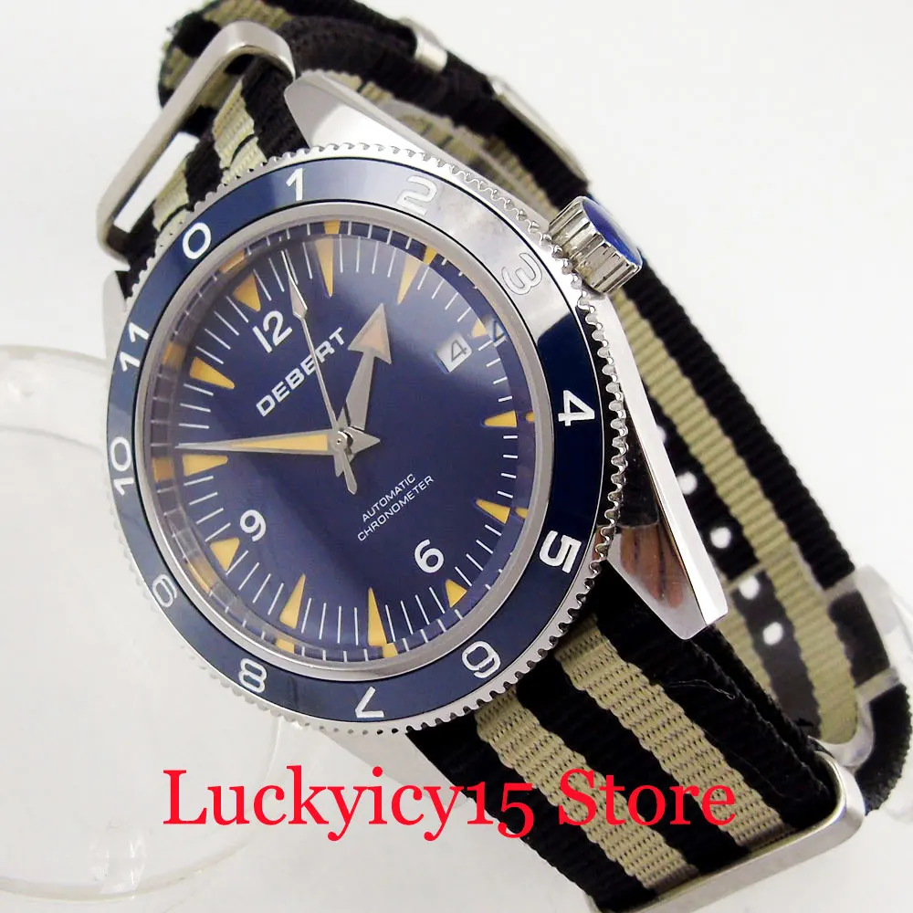 

DEBERT Automatic Men's Watch With Date Window Nylon Strap Black Dila Luminous Marks Wristwatch