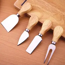 4 шт сыра, ножи разбрасыватель деревянные ручки Варенье масло нож, вилка, набор из нержавеющей стали столовые приборы для ресторана набор