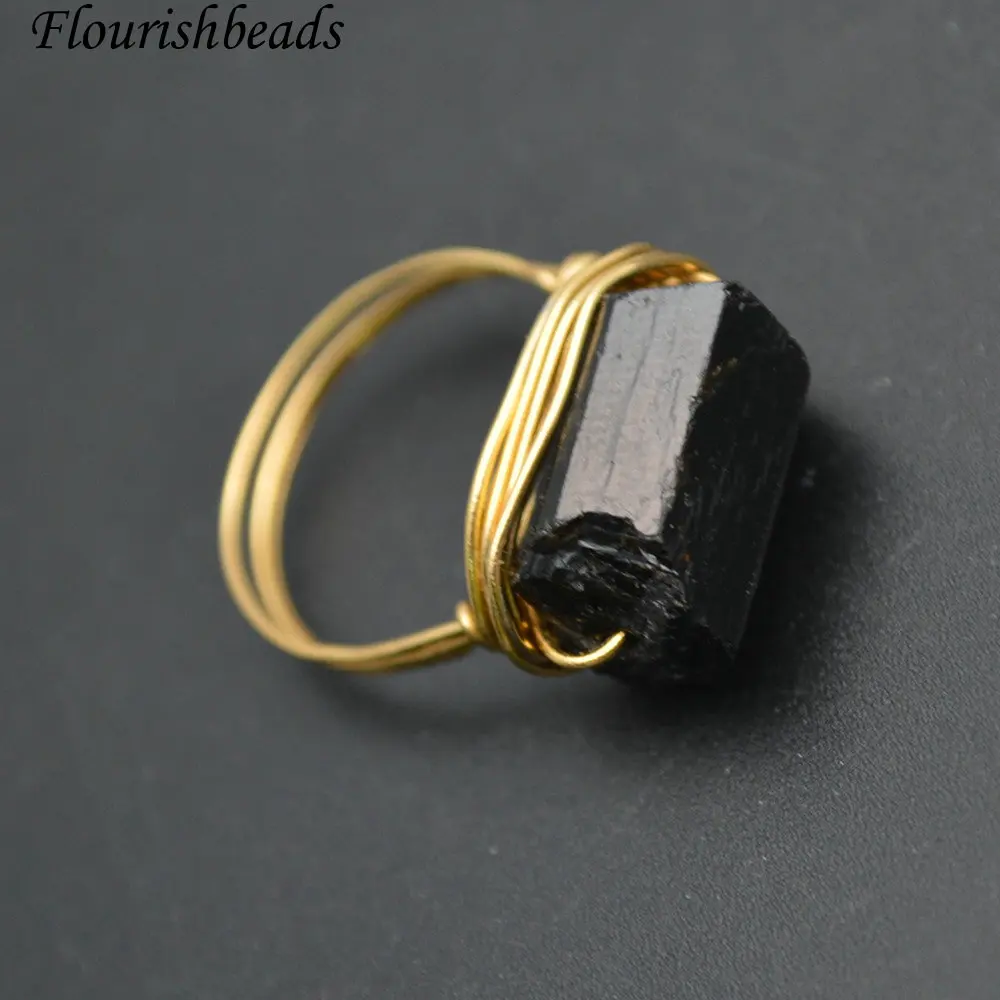 

Handmade Natural Black Tourmaline Nugget Stone Wire Wrapped Rings Fashion Jewelry