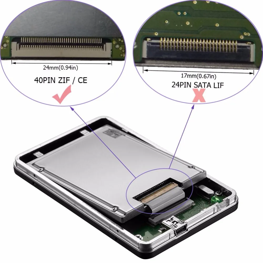 Zheino USB 2 0 1 8 дюйма корпус для жесткого диска ZIF CE 40 контактов внешний коробка с