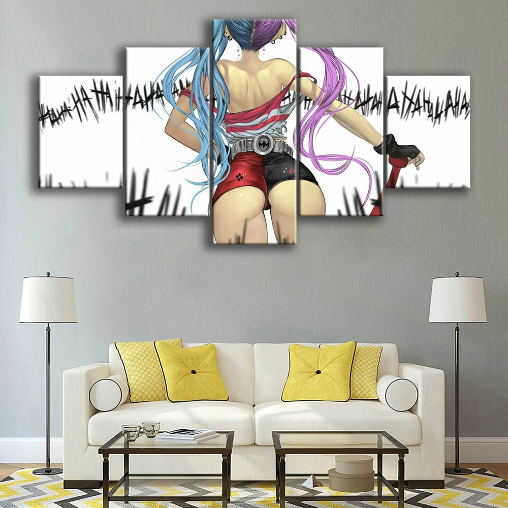 

HD Print Painting Home Decor Canvas 5 Pieces Movie Role Harley Quinn Poster Modular Picture Modern Living Room Frame Wall Art