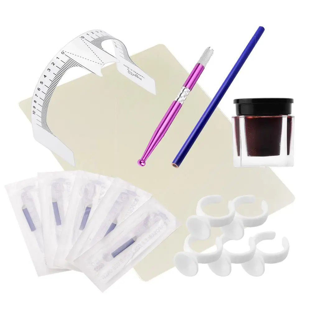 

Practical Makeup Microblading Eyebrow Tattoo Kits Pen 14 Needle Paste Skin Ruler Beauty Girls Great For Beginners Body art