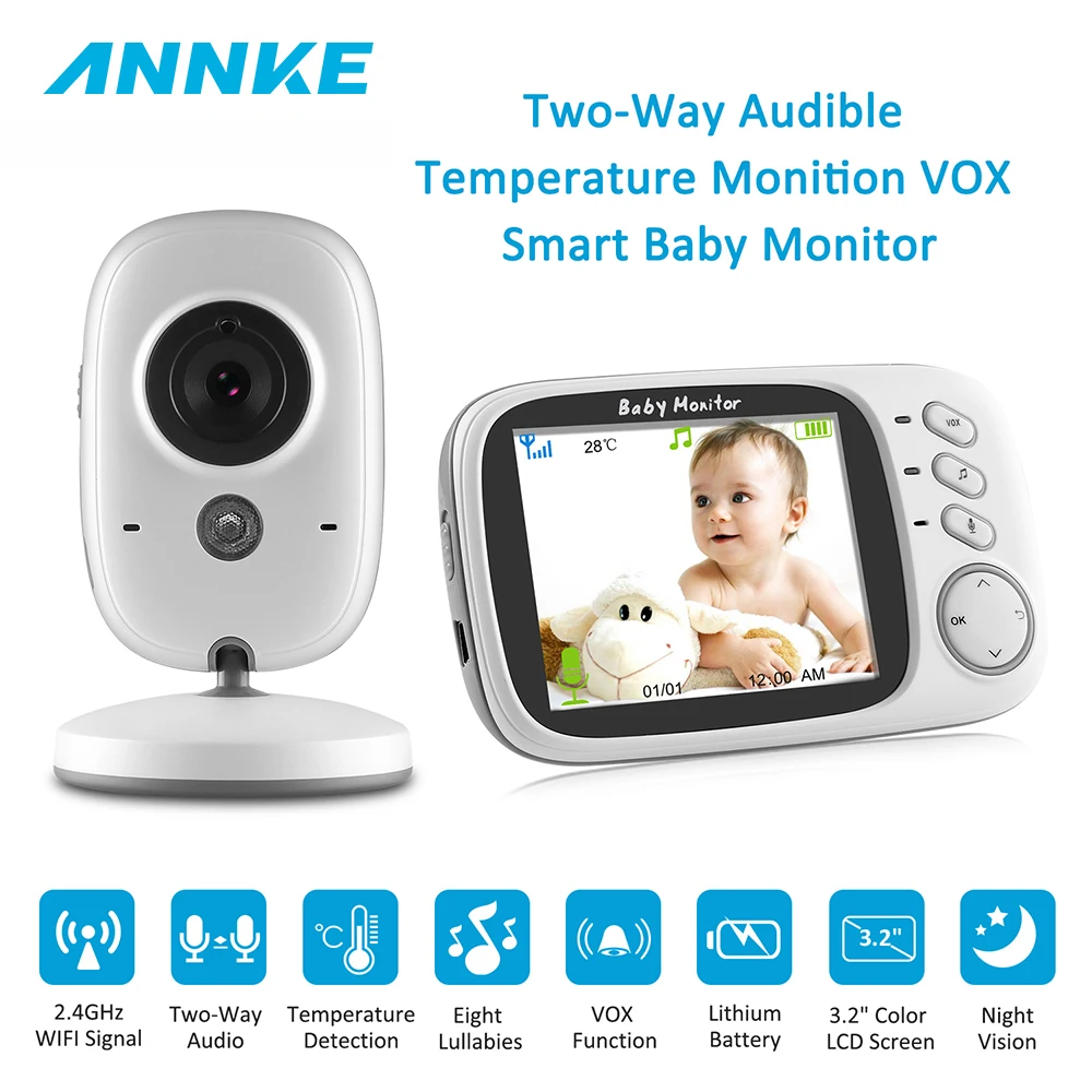 ANNKE 3.2inch Wireless Video Smart IR Babysitter Two-way Talk Nanny Radio Cam Night Vision 8 Lullab