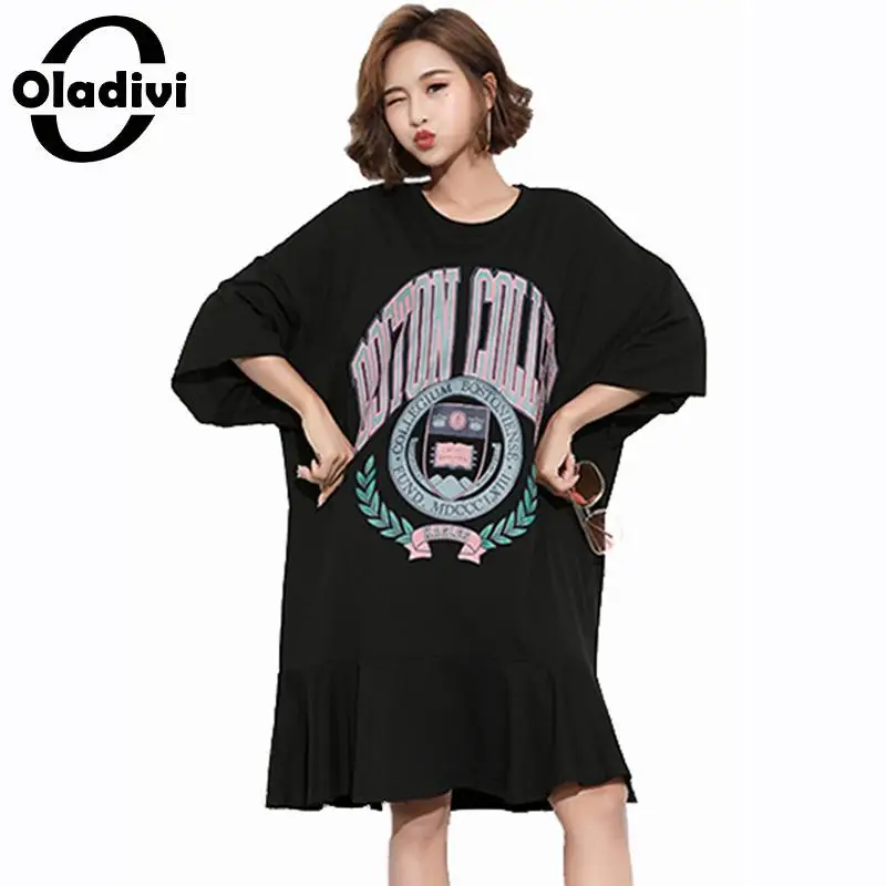 

Oladivi Plus Size Women Dress Female Large Sizes Summer 2019 Fashion Print Shirt Dresses Casual Loose Top Tees Tunics Vestidios