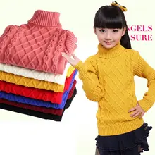 Утепленный свитер детская зимняя одежда для маленьких девочек Однотонные свитеры с высоким воротником с добавлением шерсти теплый трикотаж для мальчиков-подростков от 2 до 14 лет
