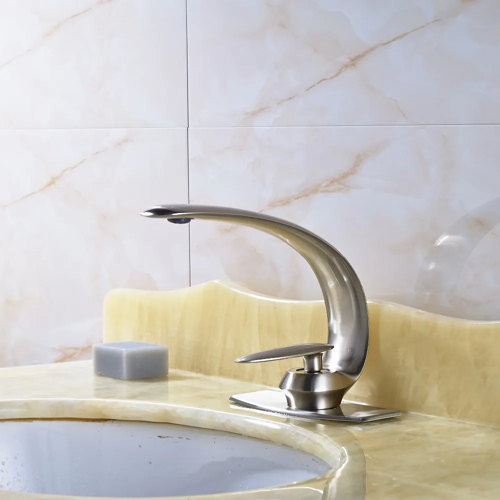 

Modern Nickel Brushed Bathroom Basin Faucet Single Handle Mixer Tap 4" Sink Mixer