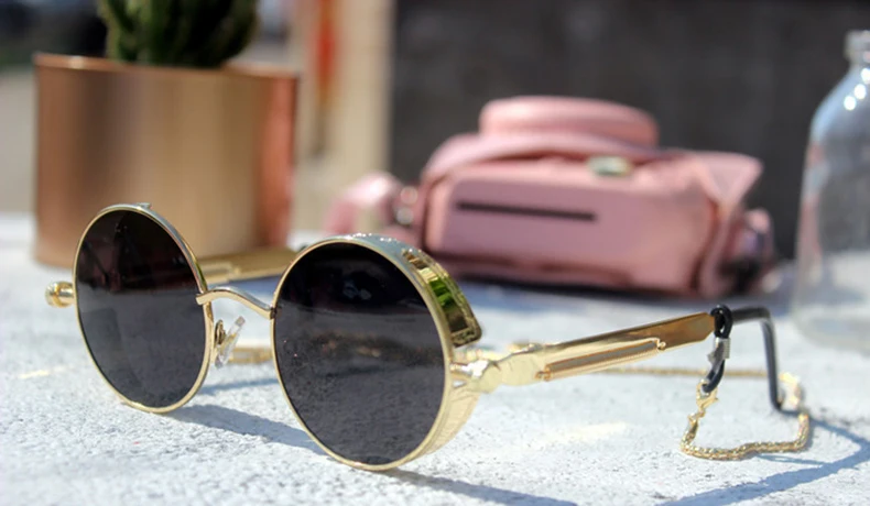 JackJad, модные, стимпанк, рок, винтажные, Круглые, стильные солнцезащитные очки, классические, золотые, с металлической цепочкой, фирменный дизайн, солнцезащитные очки Oculos De Sol