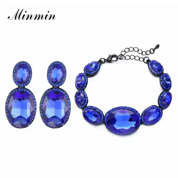 

Minmin Luxury Geometric Crystal Jewelry Sets for Women Large Rhinestone Earrings Bracelet Sets Fashion Jewelry 2019 EH988+SL328