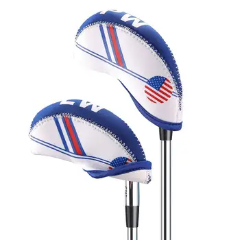 

Mounchain 10Pcs White & Blue USA Flag Abrasion Resistant Durable Golf Club Iron Head Covers Protector Set with Numbers