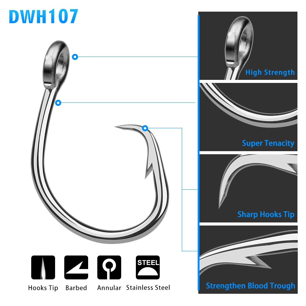 

PROBEROS 5PC Saltwater Fishing HookCircle 13/0#-16/0# Model stainless steel Golden gun shark Hook eagle Hook