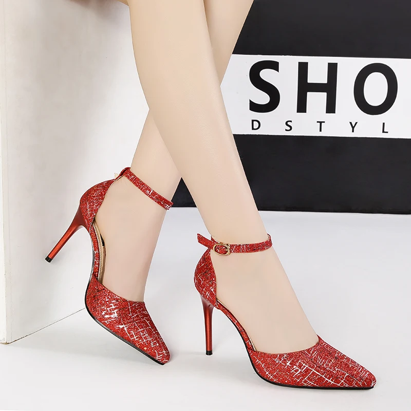 

2019 new pumps for women sexy pointed shallow mouth high heels nightclub stiletto sequins pumps women shoes sapato feminino