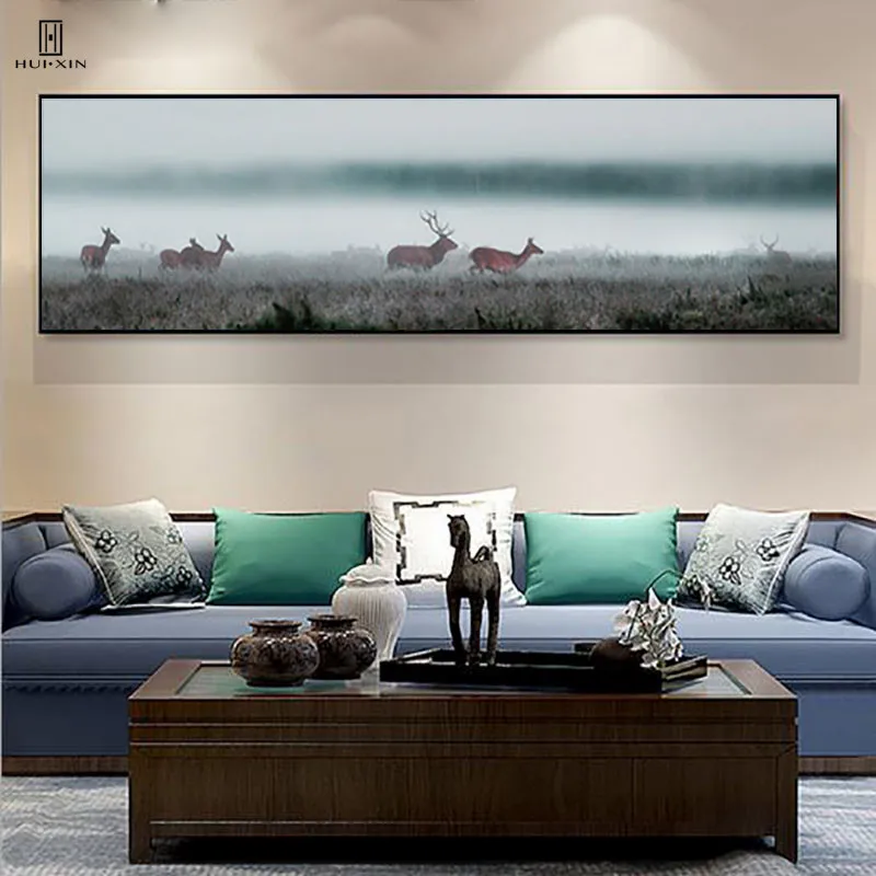 Modern Concise Woods Decorative Paintings Pictures Of The Elves In The Forest Group Of Deer Completely Running For Home Decor