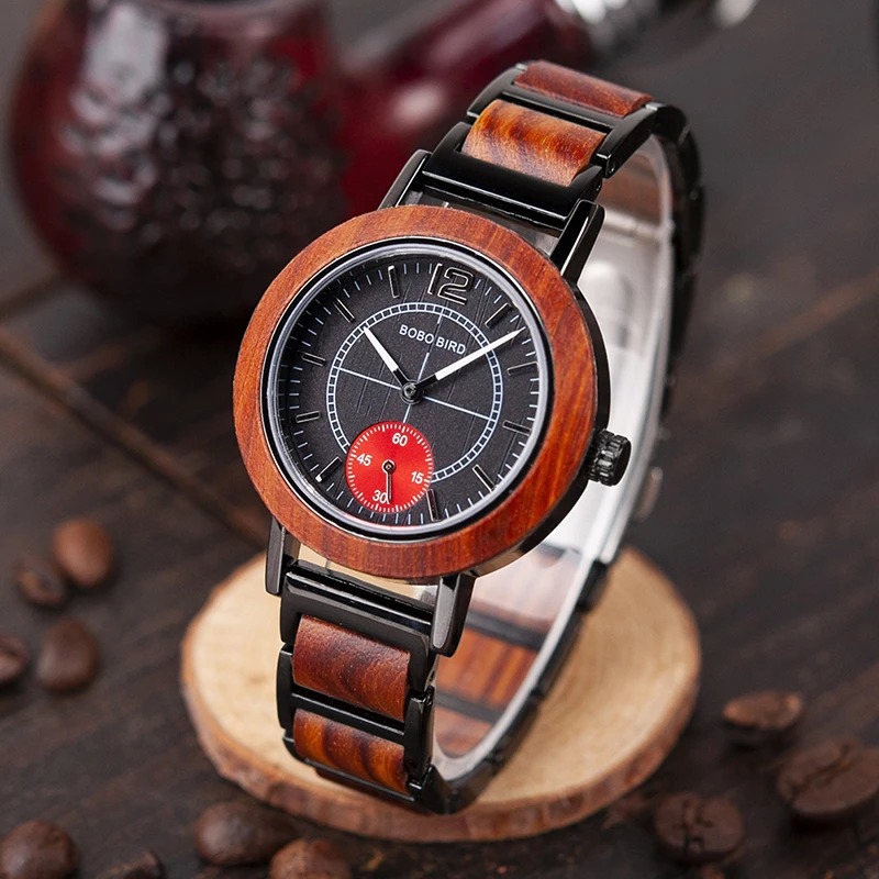 BOBO BIRD Lover's Wooden Watch Men Luxury Metal Wood Wristwatch Special Color New Design Hand Watches erkek kol saati C-R12