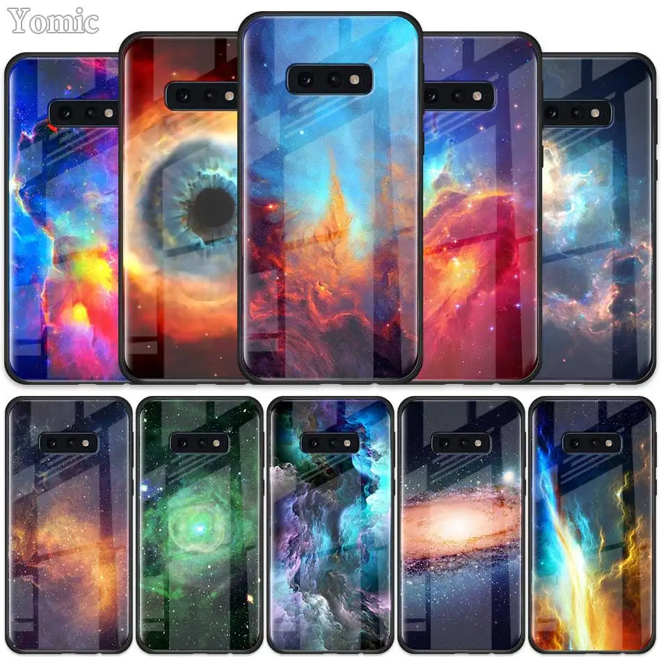 

Star Space Tempered Glass Case for Samsung Galaxy S10 S10e S9 S8 S10 Plus Note 9 A50 A30 Phone Cover Shell
