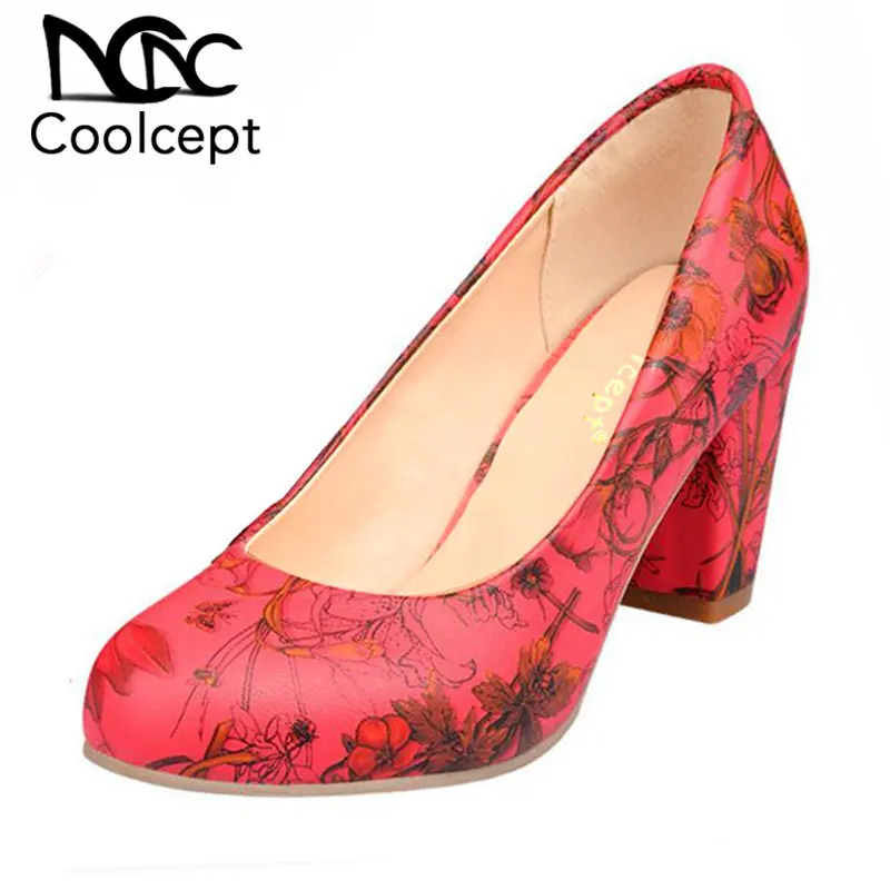 

Coolcept Size 31-43 News Women High Heel Shoes Ladies Print Flower Heels Pumps Wedding Party Ladies Shoes Women Heeled Footwear